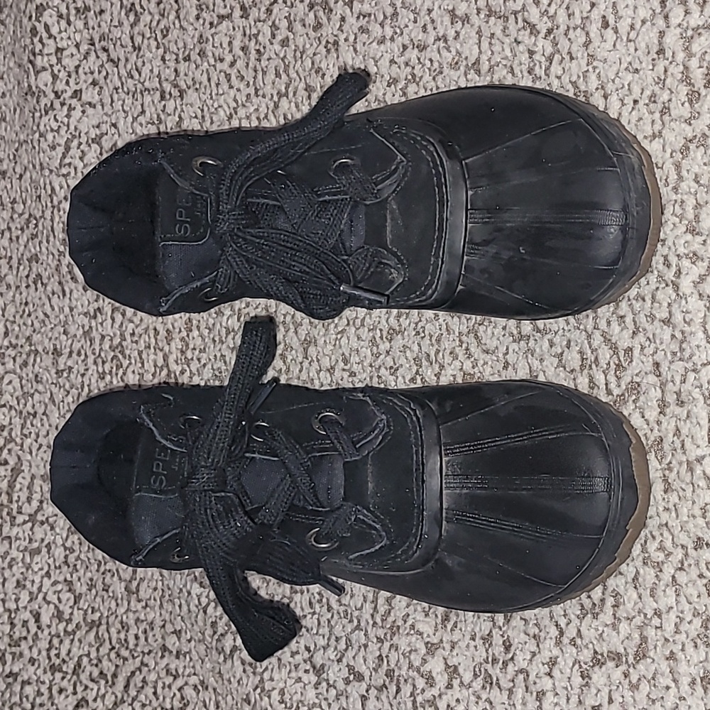 Sperry Duck Boot, black suede & fleece lined, Womens Size 8.5